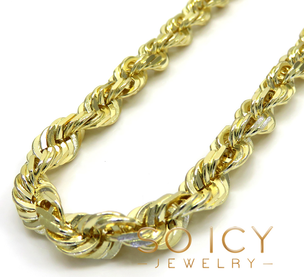 14k yellow gold solid diamond cut rope chain 18-26 inch 6mm