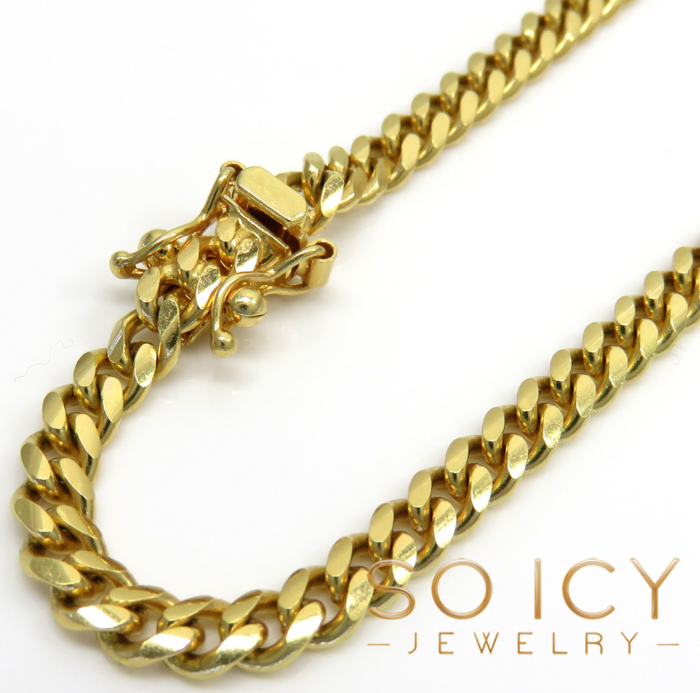 14k yellow gold solid miami link chain 22-24 inch 4mm