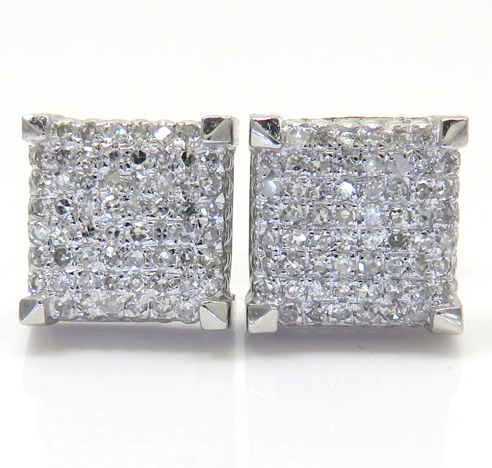 10k white gold diamond 7.50mm cube earrings 0.35ct 