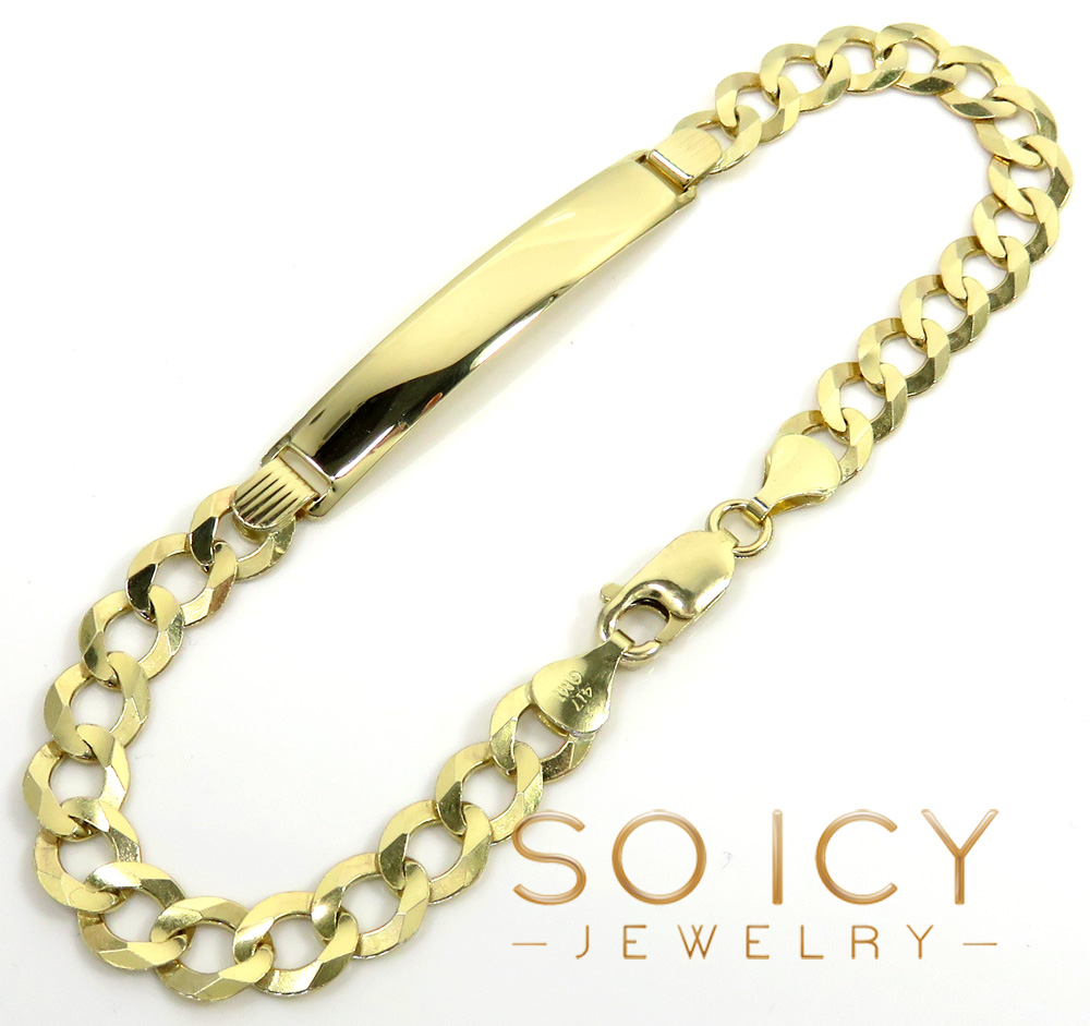 10k yellow gold solid cuban id bracelet 8.75 inch 7mm 