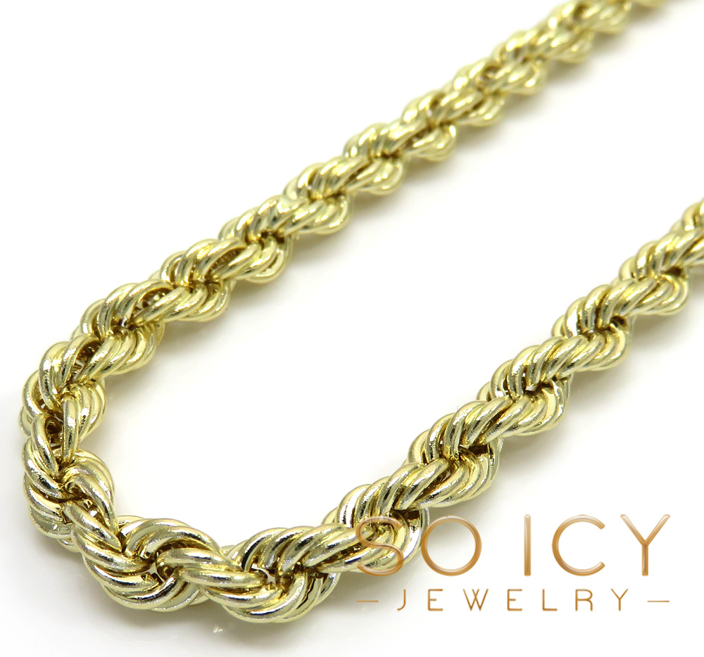 14k yellow gold hollow smooth rope chain 18-28 inch 5mm