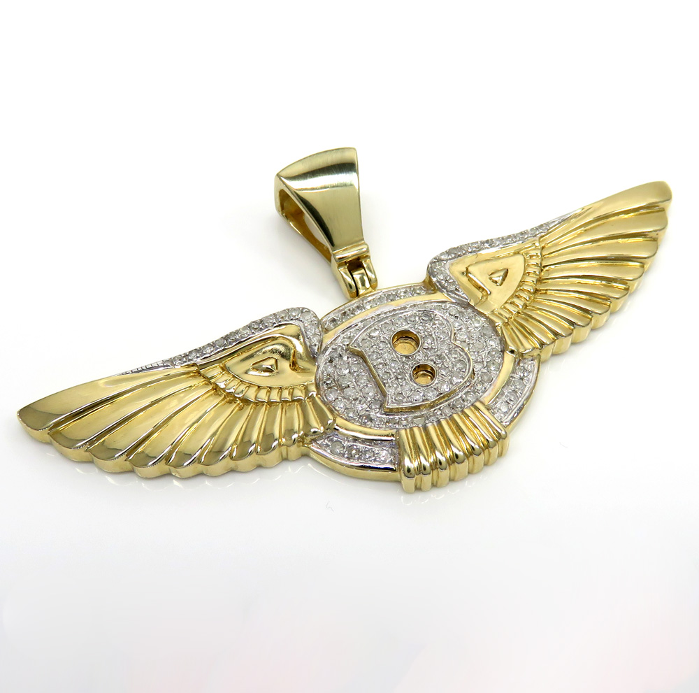 Mens 10k Yellow Gold Silver Bentley Flying B Symbol Simu Diamond Pendant 1.30''