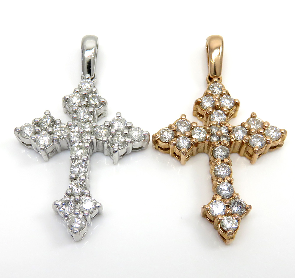 14k white or rose gold small royal diamond cross 1.30ct 