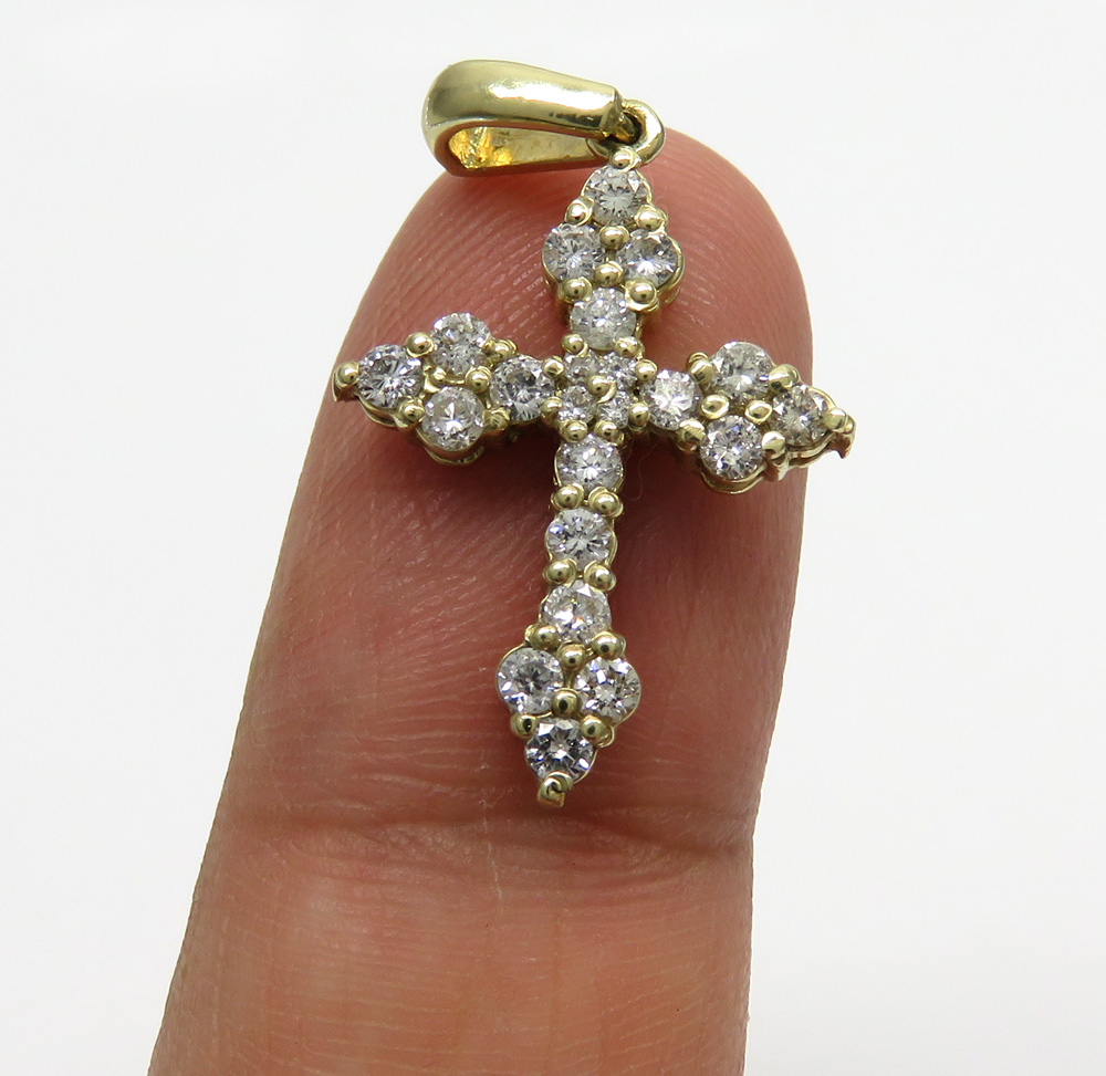 14k yellow gold mini royal diamond cross 1.00ct