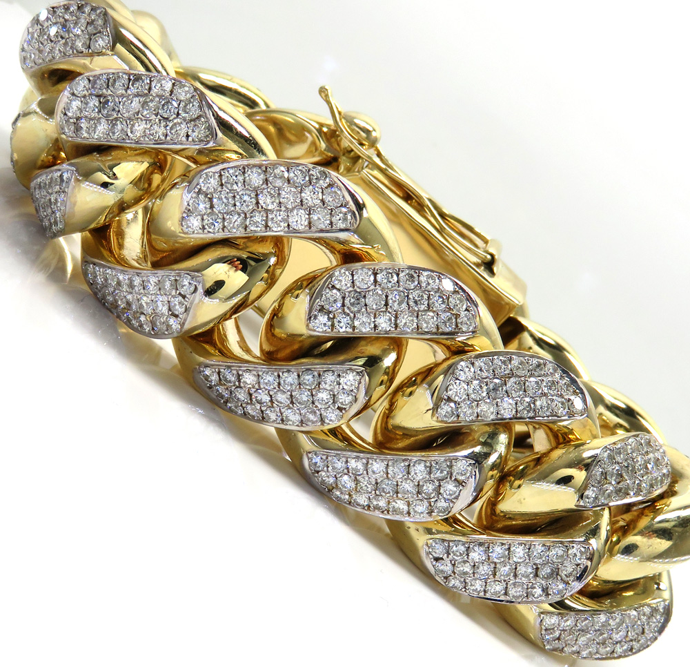 10k solid yellow gold xxl diamond miami bracelet 9.25 inch 27mm 24.23ct