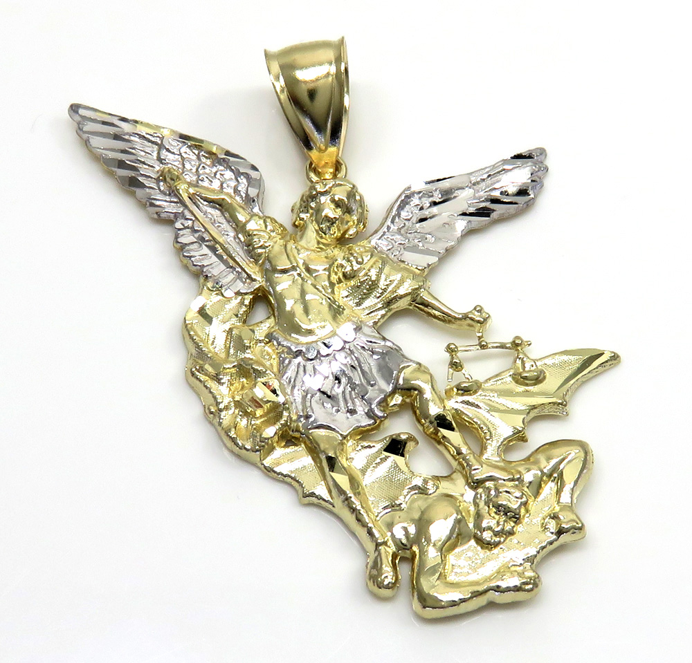 10k Two Tone Gold Medium Angel Vs Demon Saint Michaels Pendant