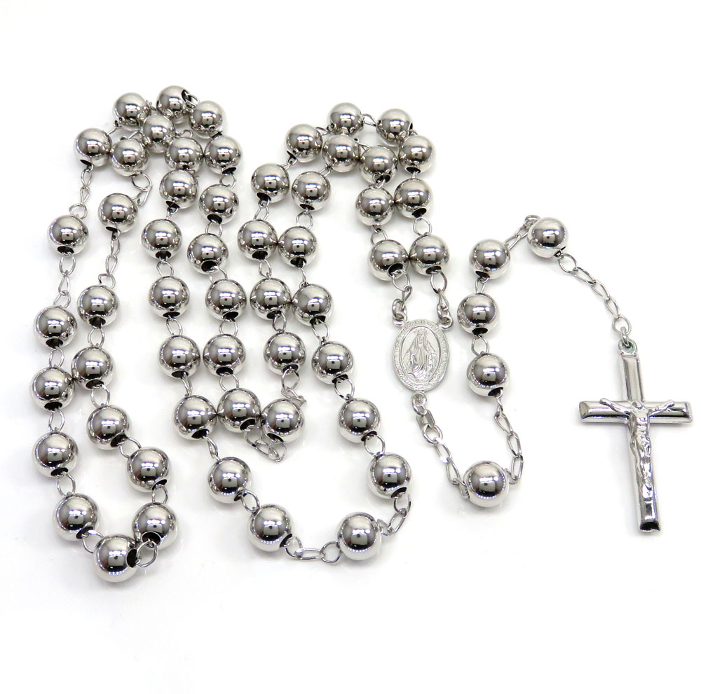 925 silver rosary italy necklace 30 inches 8mm