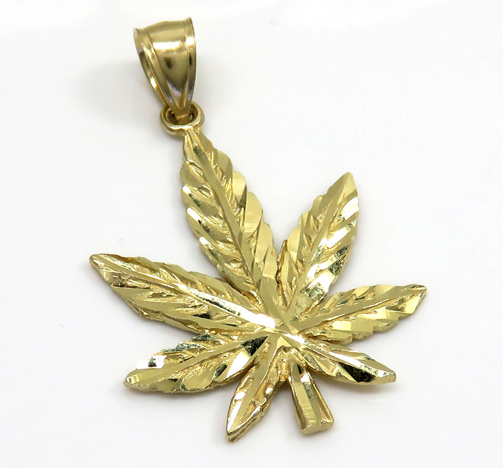 14k yellow gold small marijuana leaf pendant