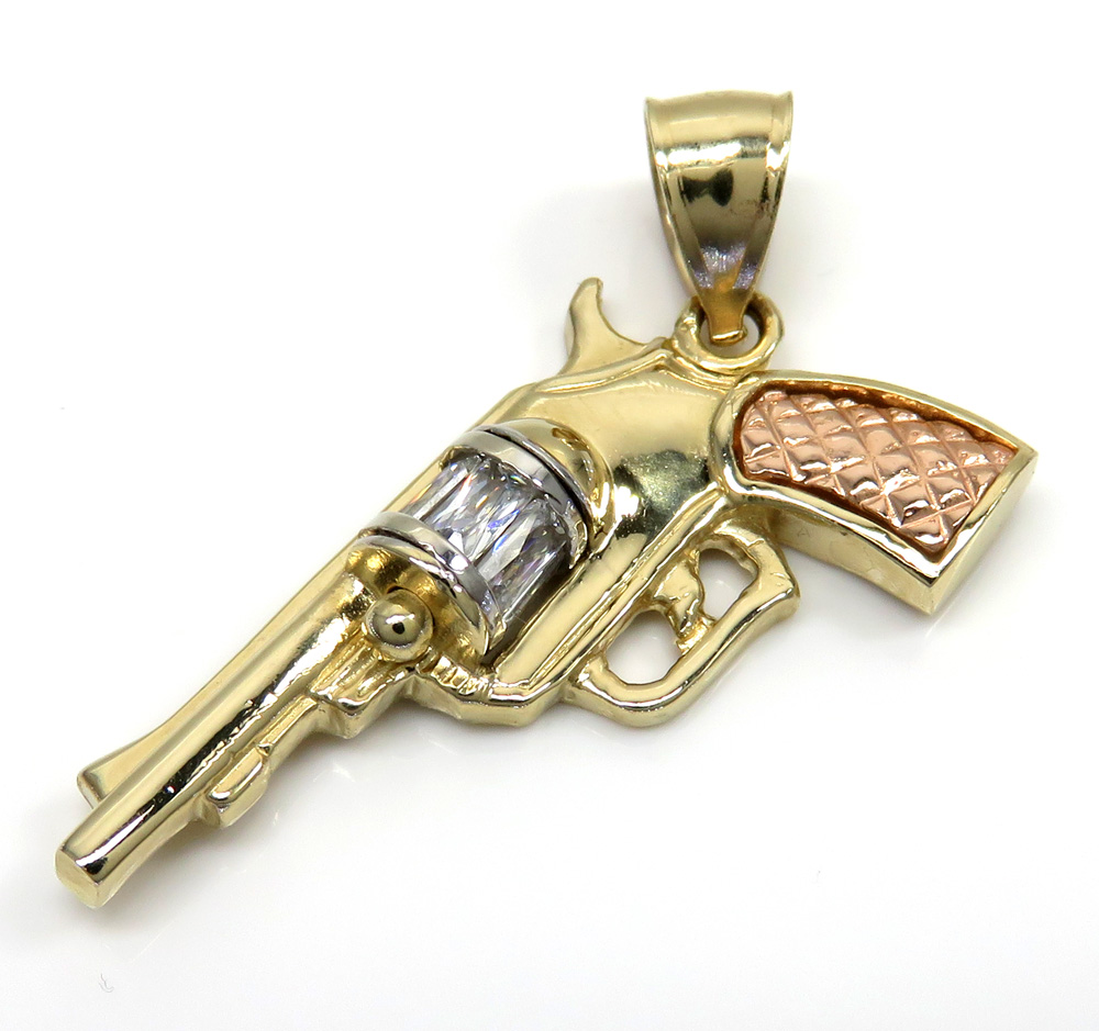 14k yellow and rose gold small cz revolver pendant 0.50ct