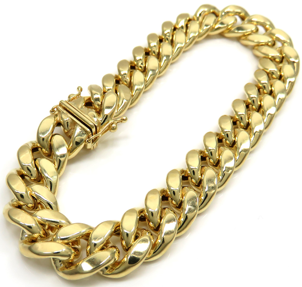 10k yellow gold large hollow puffed miami bracelet 9 inch 11mm
