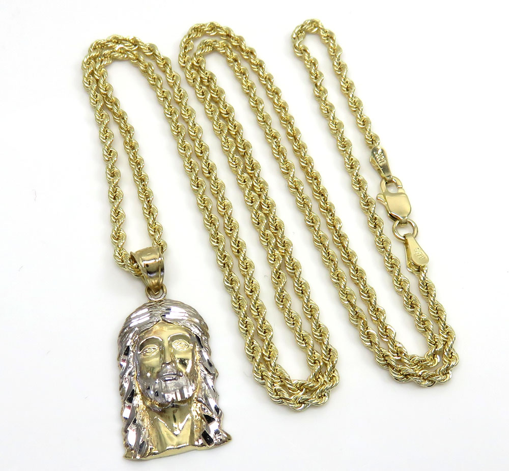 Buy 10k Yellow Gold Small Jesus Pendant 18-24' 2mm Rope Chain