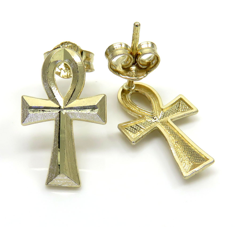 10k yellow gold mini ankh cross earrings