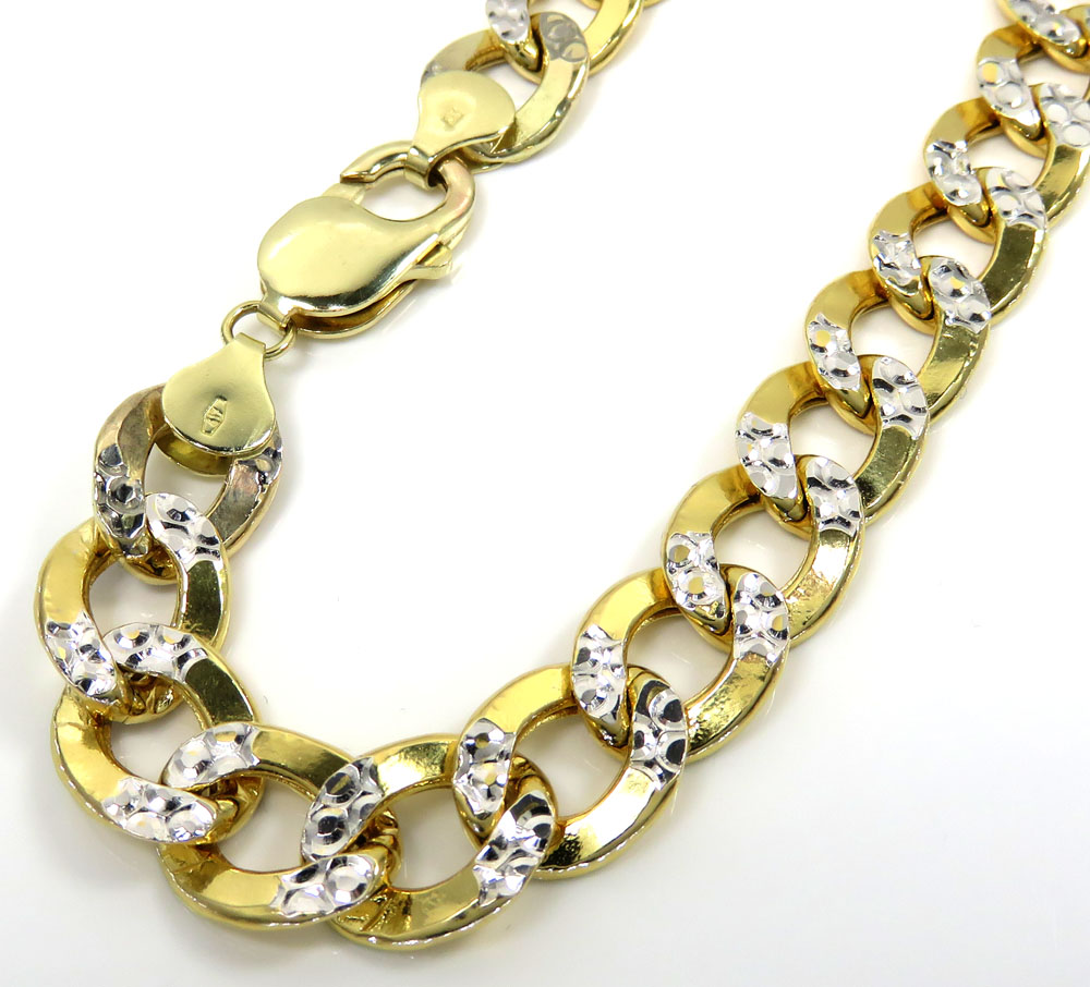 10k two tone gold diamond cut cuban bracelet 9 inch 11mm