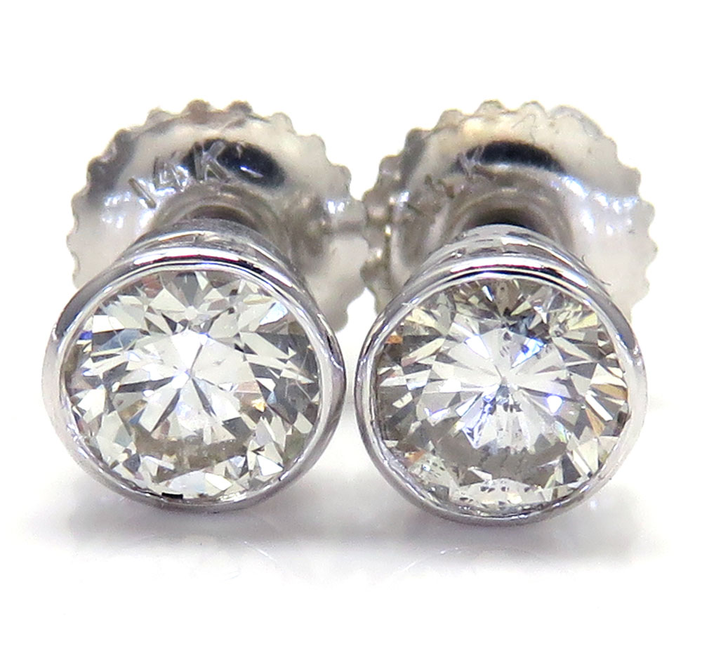 14k white gold round si1 diamond bezel studs 0.80ct