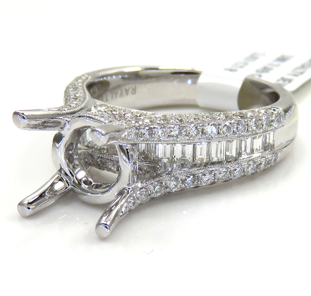 18k white gold round & baguette diamond semi mount ring 1.47ct
