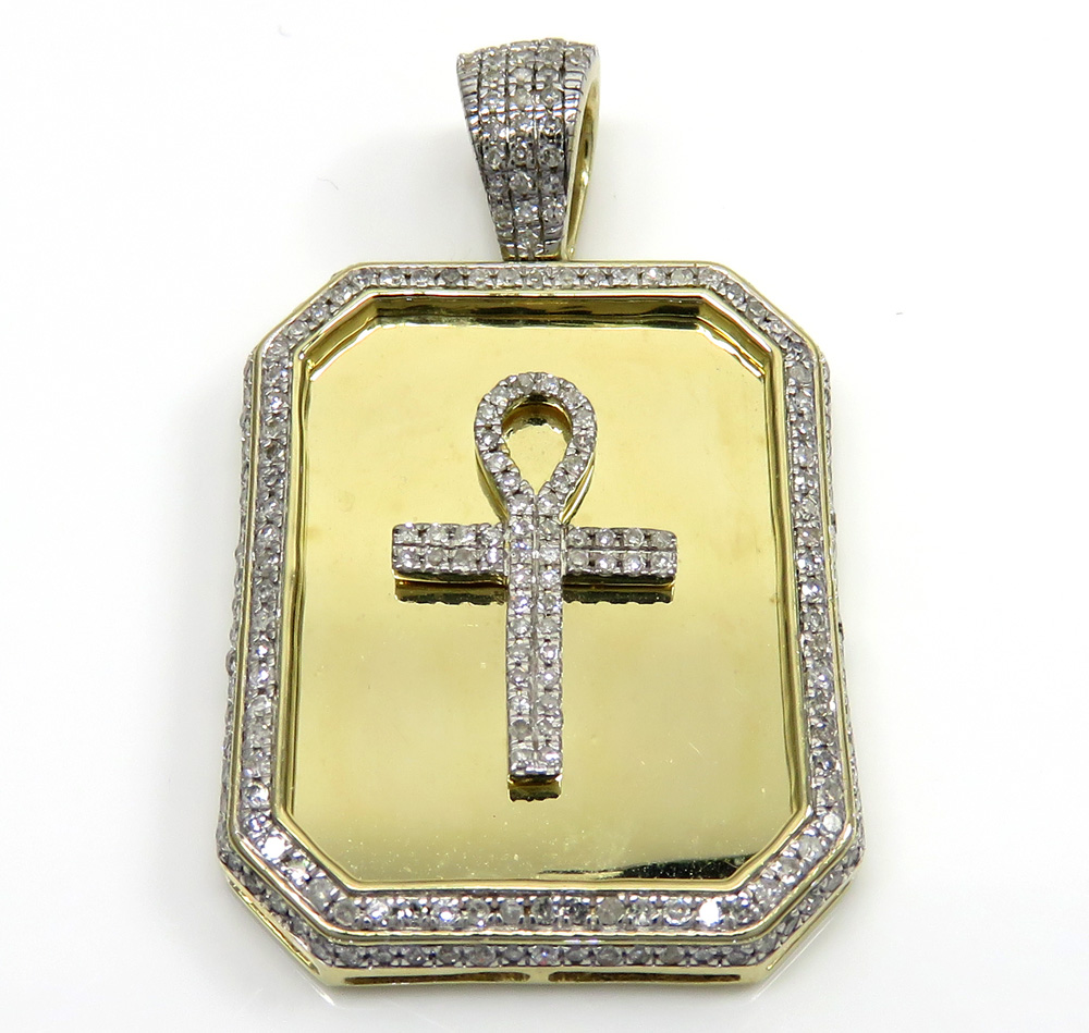 10k yellow gold diamond ankh dog tag pendant 0.65ct