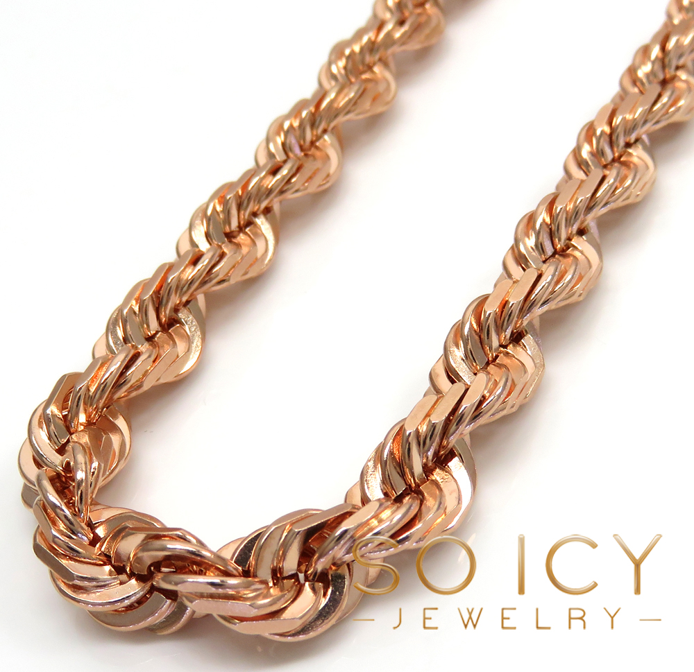 14K Rose Gold Solid Diamond Cut Rope Chain 24-26 Inch 6.50mm