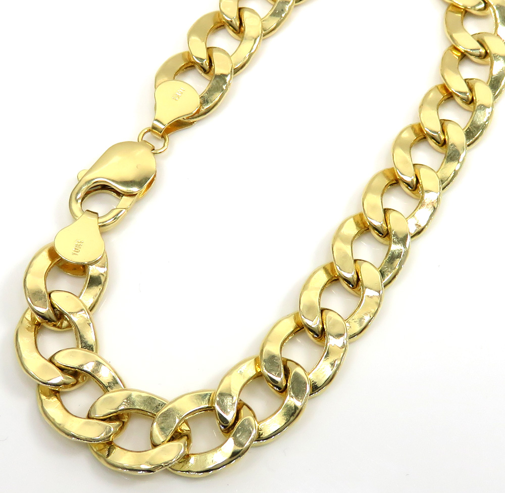 10k yellow gold hollow cuban bracelet 9 inch 11mm 