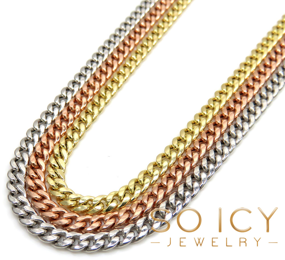 10k yellow white or rose gold skinny hollow puffed miami chain 18-24
