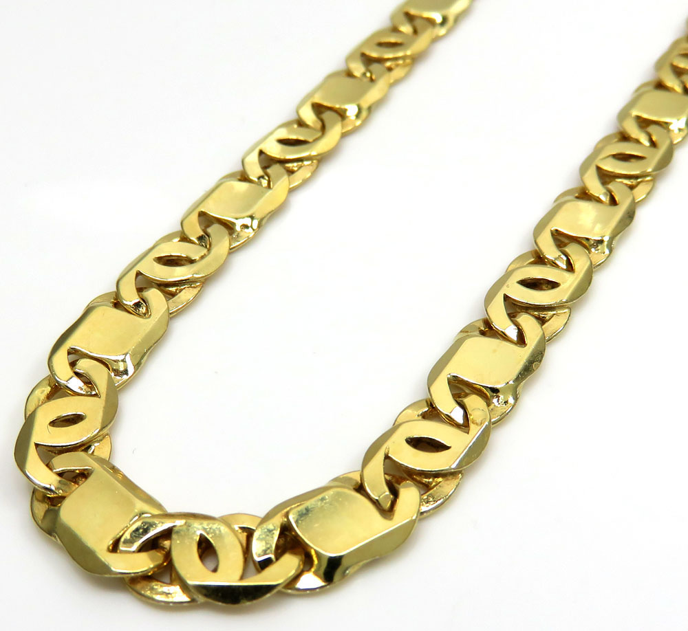 14k yellow gold solid tiger eye link chain 24-26 inches 6mm