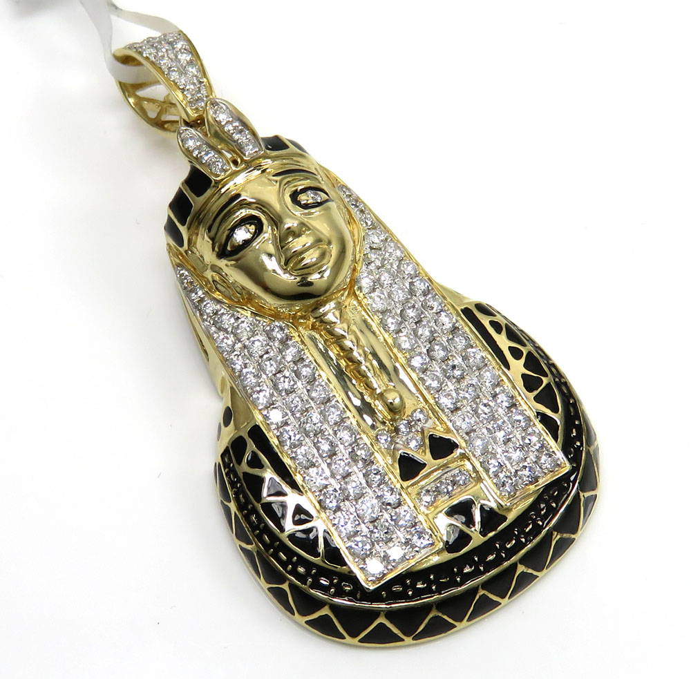 14k yellow gold black enamel king tut pharaoh pendant 1.57ct