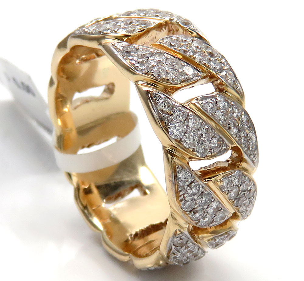 14k yellow gold solid fully iced diamond cuban ring 1.61ct