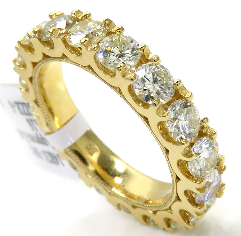 14k yellow gold comfort grip eternity diamond wedding band 3.45ct
