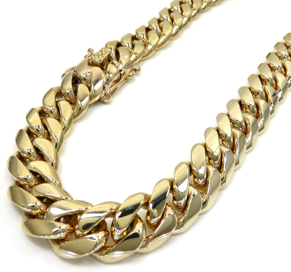 14k yellow gold solid miami link chain 26-30