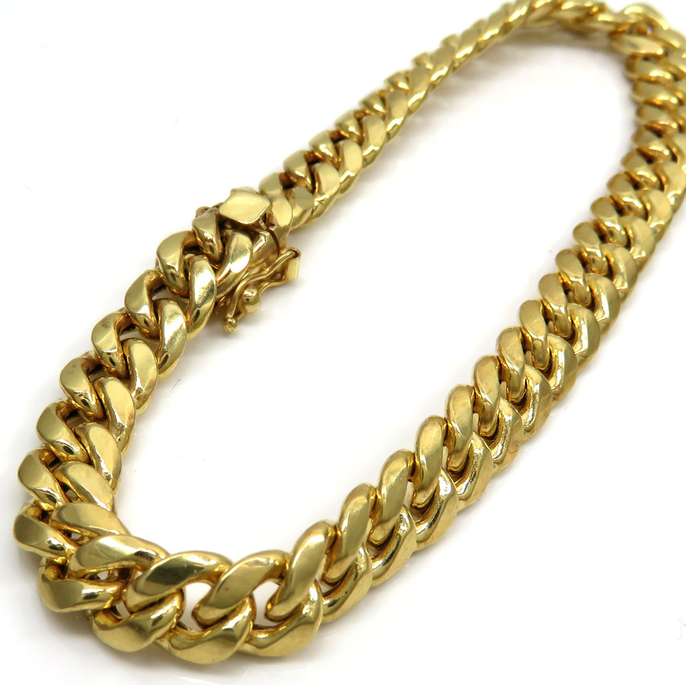 10k yellow gold medium hollow puffed miami bracelet 8.50 inch 7.50mm