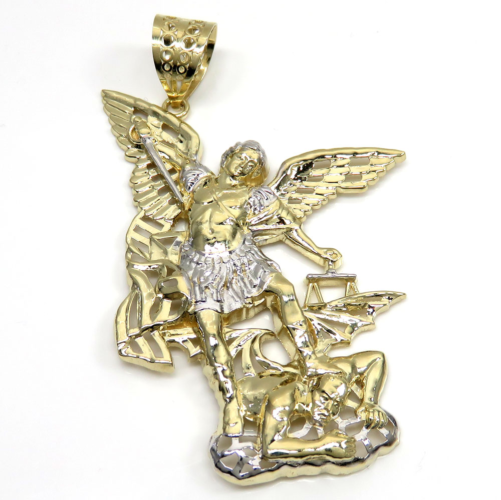 10k two tone gold large angel v demon saint michaels pendant 