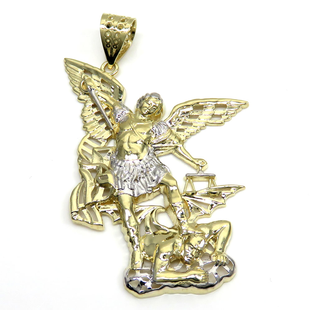 10k two tone gold medium angel v demon saint michaels pendant