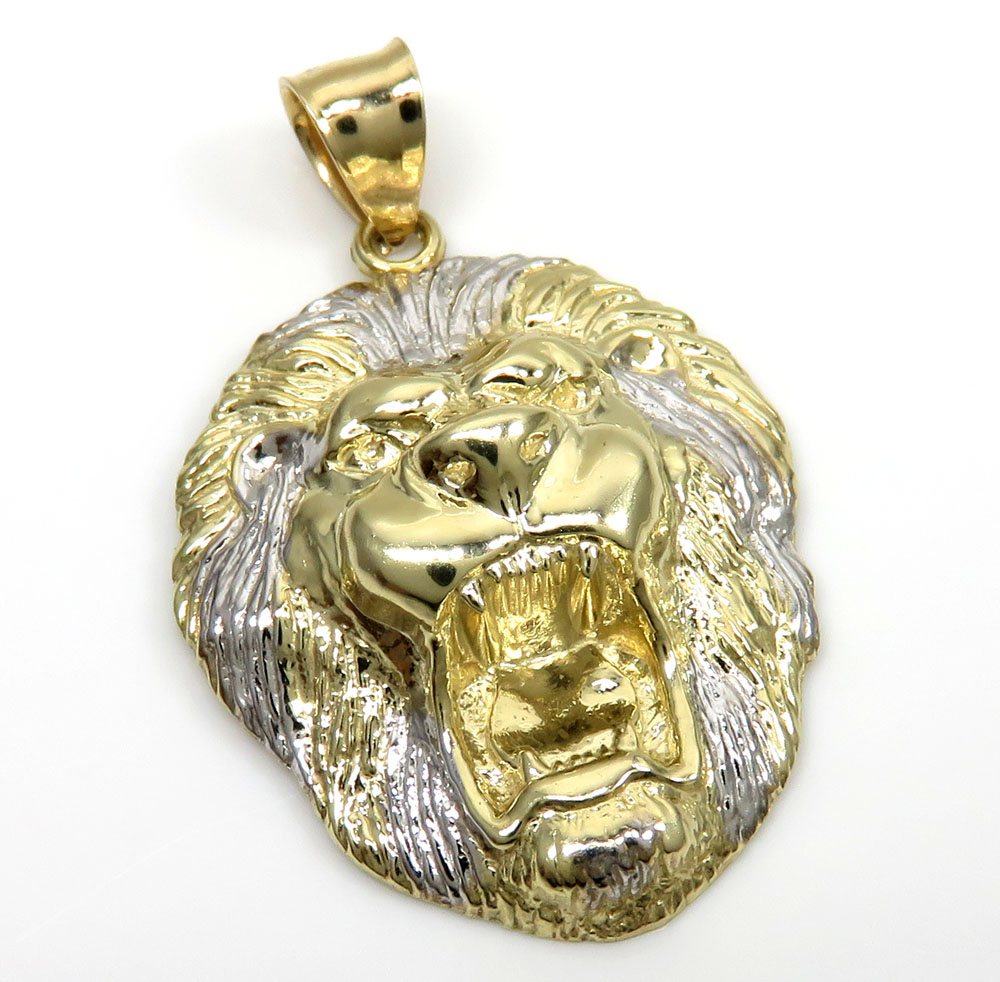 10k two tone gold medium 3d lion head pendant