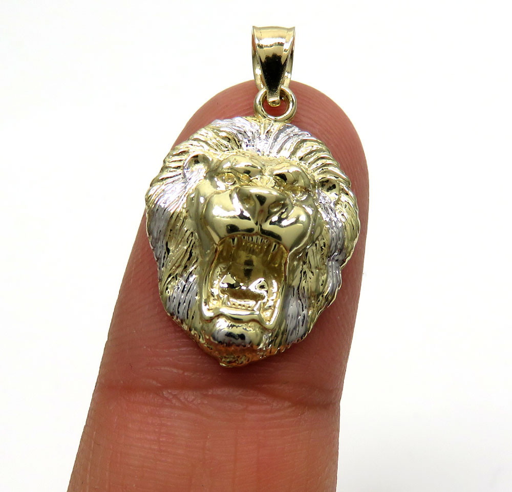 10k gold mini 3d lion head open back pendant