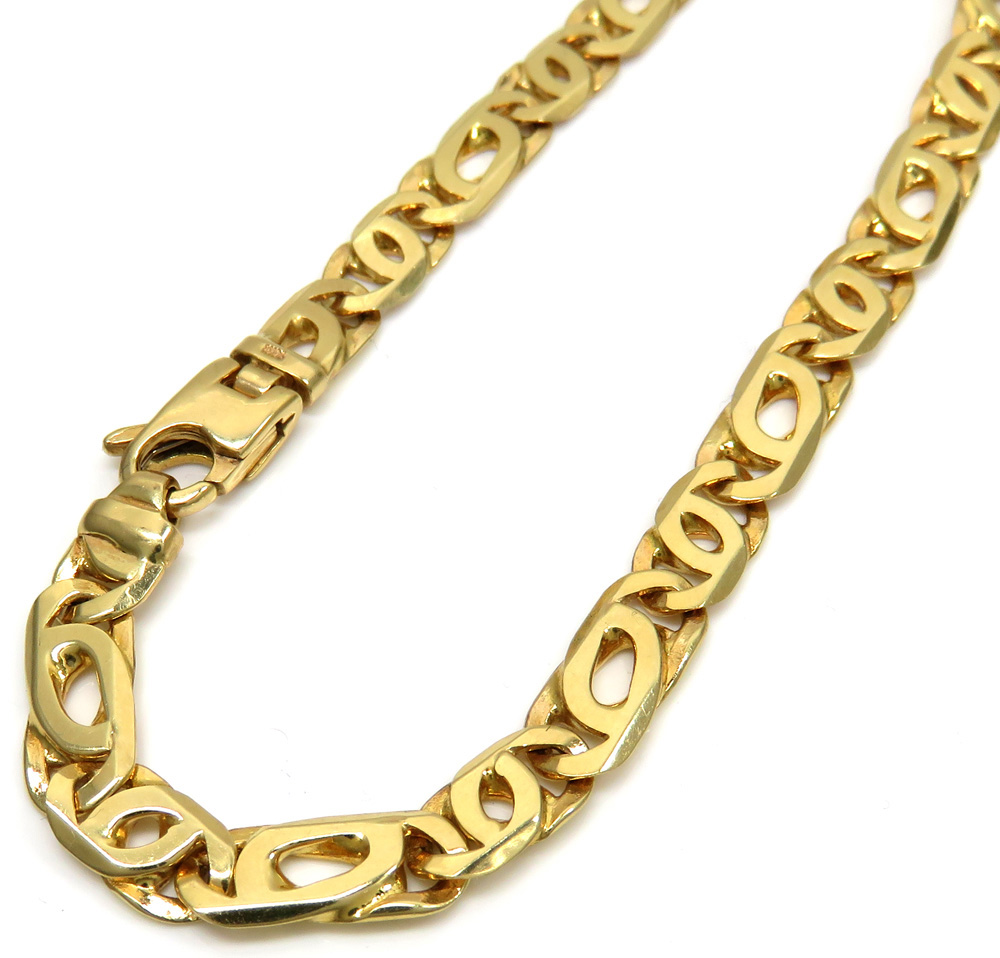 14k yellow gold solid tiger eye link bracelet 8.50 inches 6mm