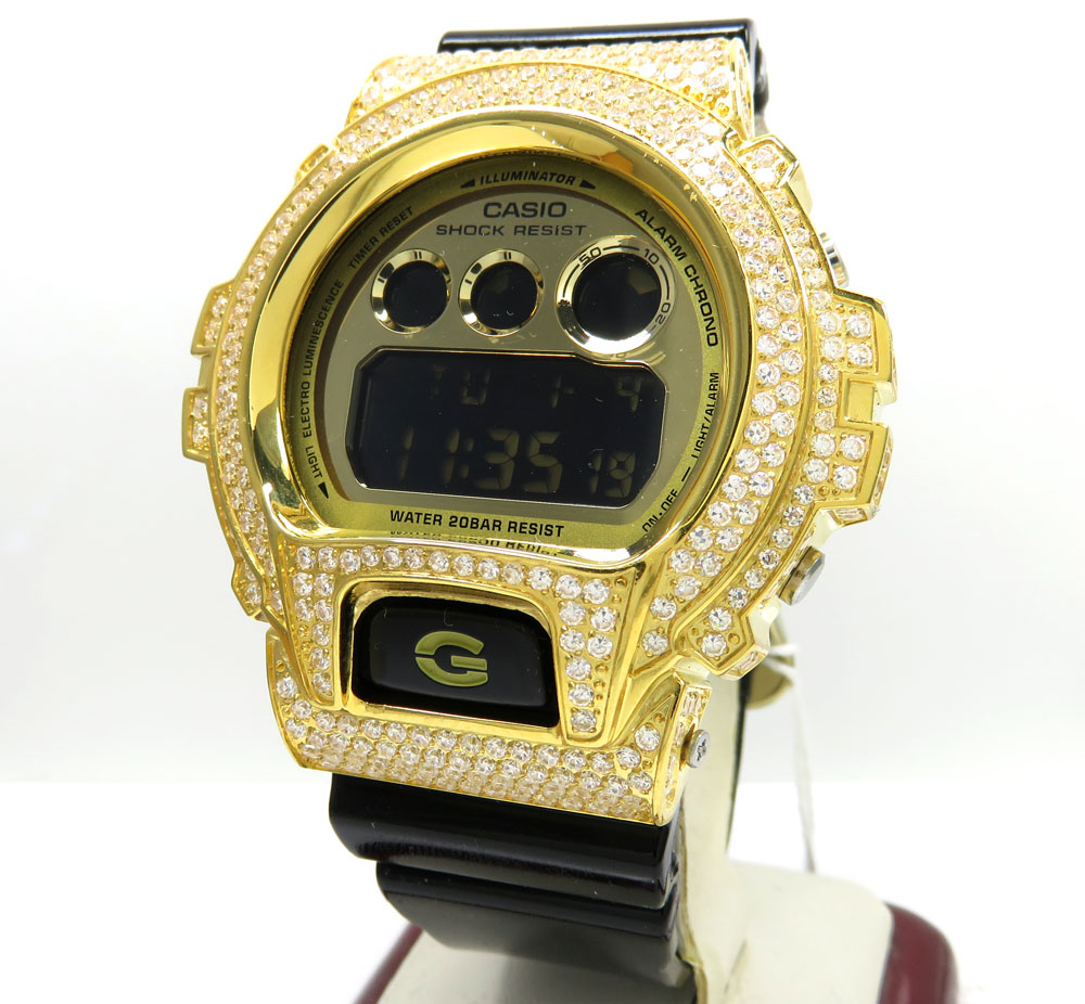 Mens white cz dw-6900 yellow stainless steel g-shock watch 5.00ct