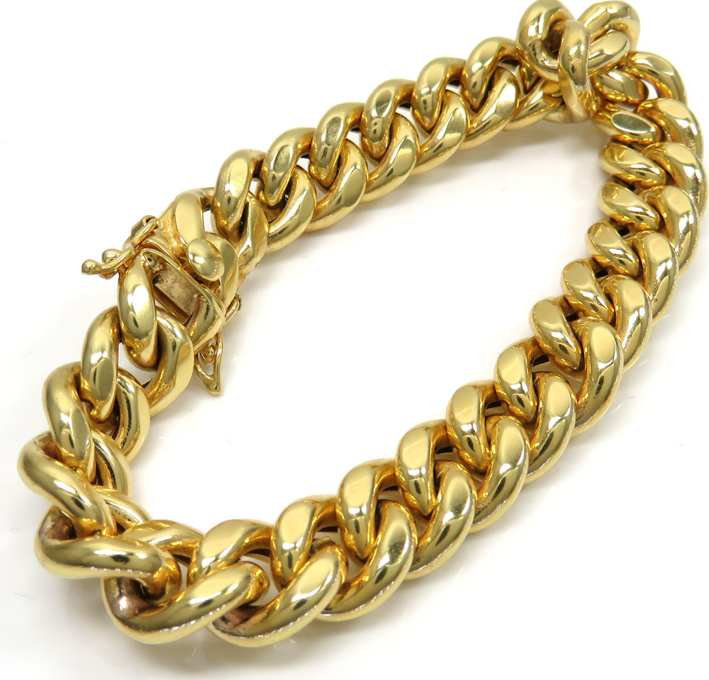 10k yellow gold hollow miami bracelet 8.5 inch 12.20mm