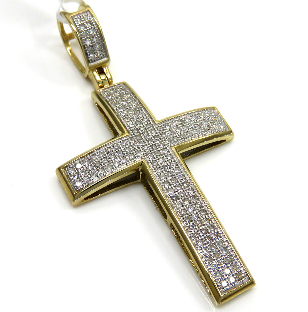 14k yellow or white gold 3 row diamond cross pendant 0.50ct