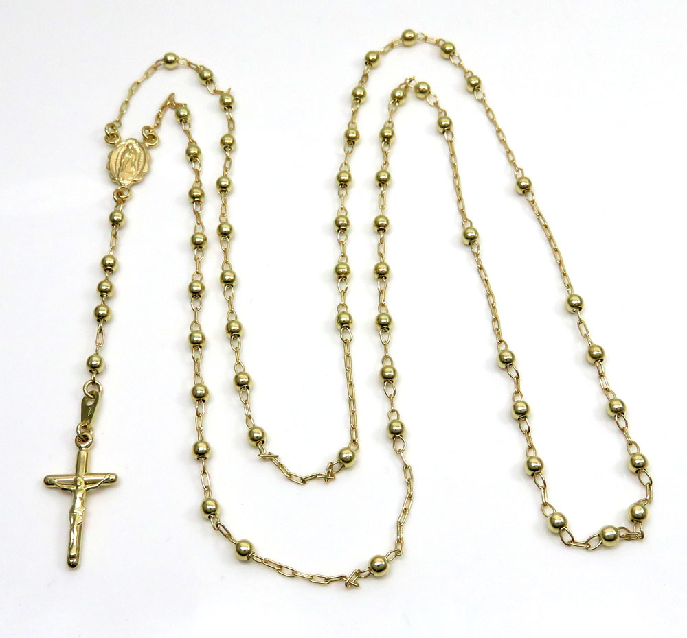 14k yellow gold smooth bead rosary chain 26 inch 3mm