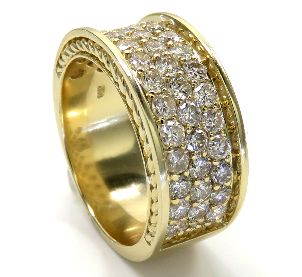 10k yellow gold 3 row big diamond wedding band ring 2.52ct
