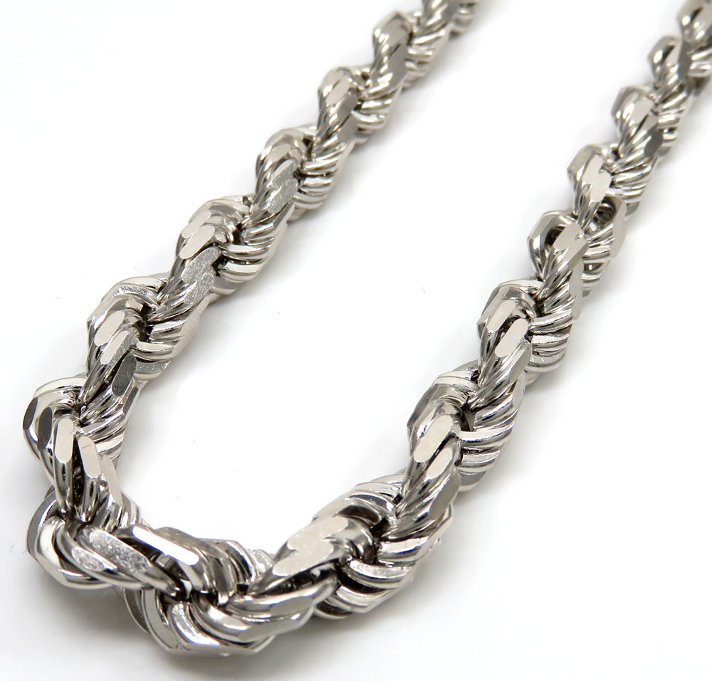 Buy 14k White Gold Solid Diamond Cut Rope Chain 28 Inch 8mm Online