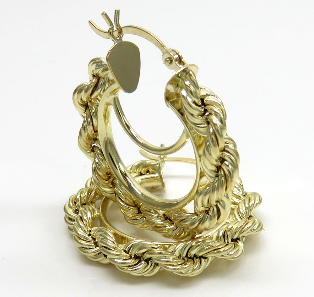 Ladies 10k yellow gold small rope hoops 