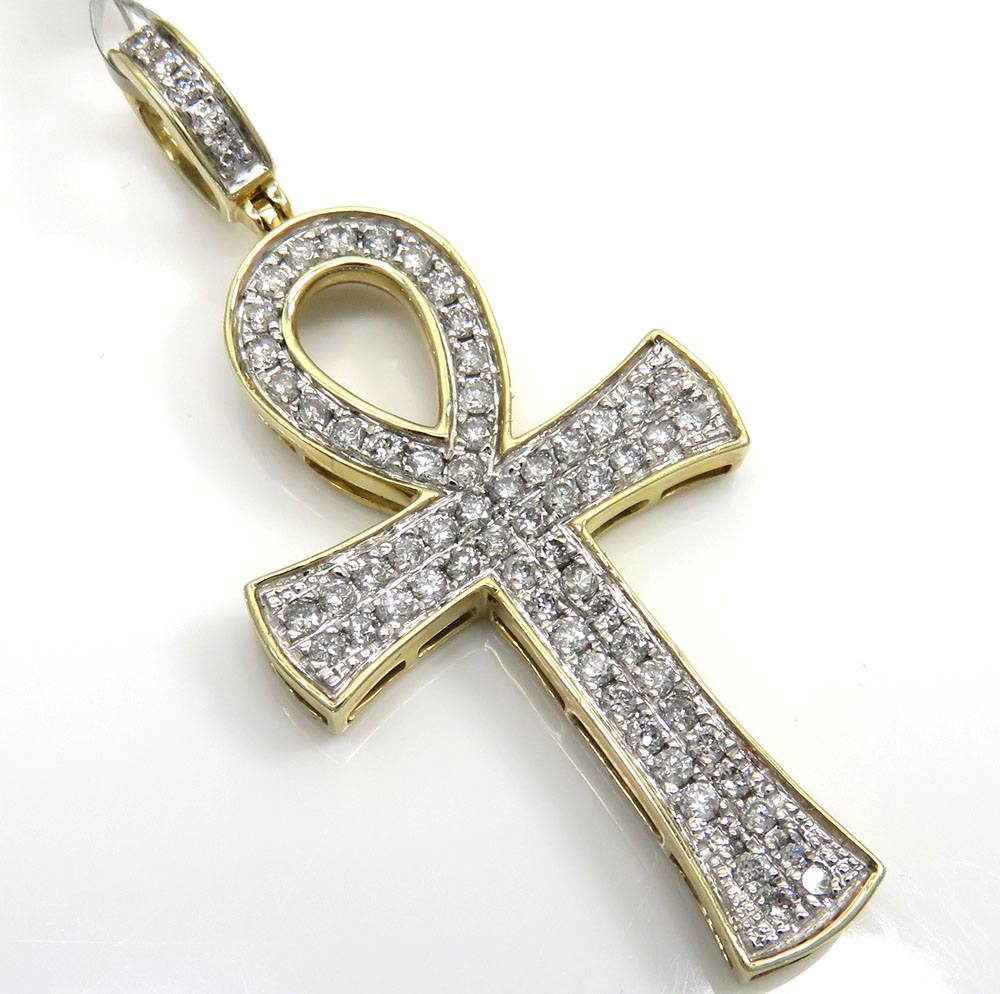 10k yellow gold 2 row diamond ankh cross 0.96ct