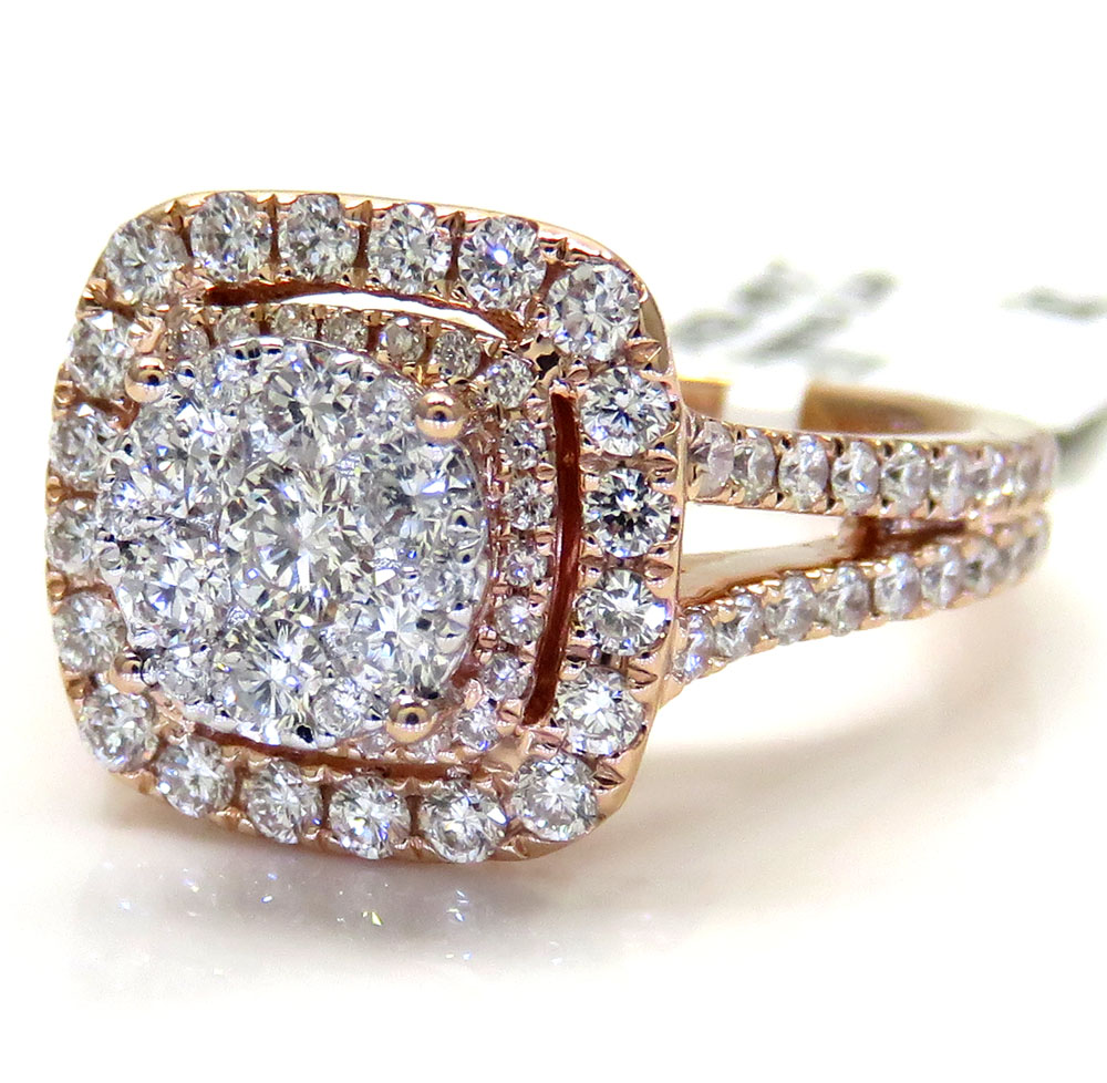 14k Rose Gold Round Diamond Square Halo Engagement Ring