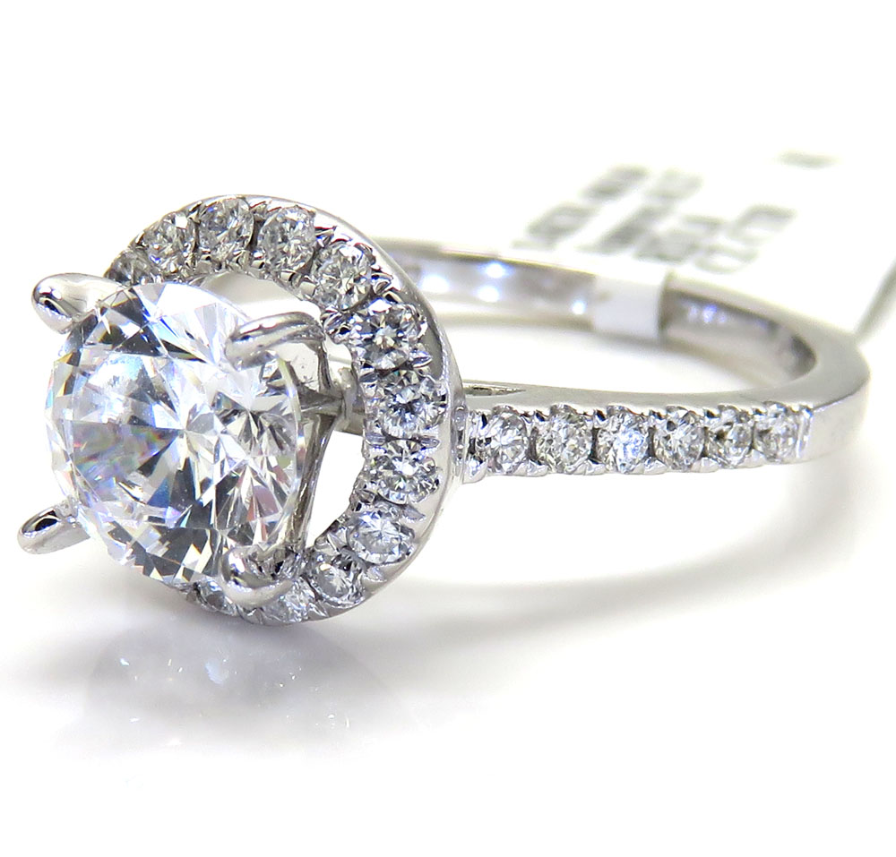 Ladies 14k white gold round diamond halo engagement ring 0.37ct