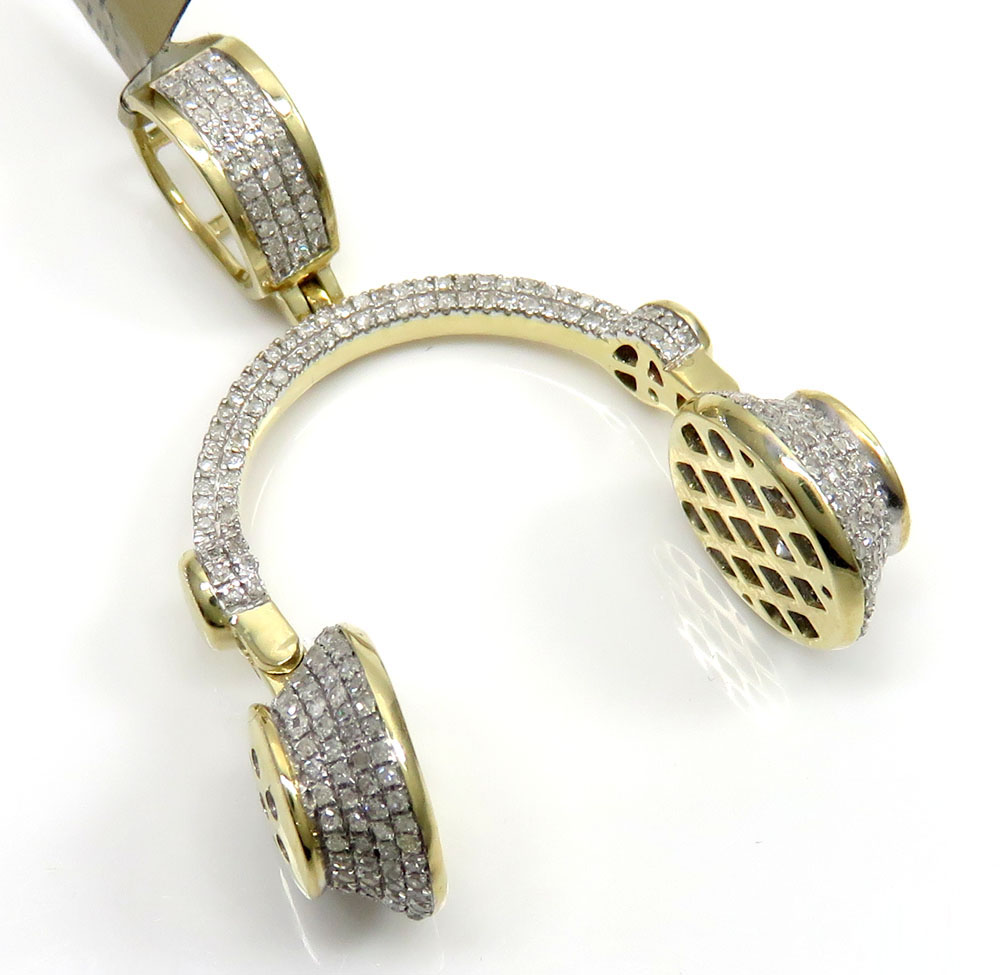 10k yellow gold diamond headphone pendant 0.75ct 
