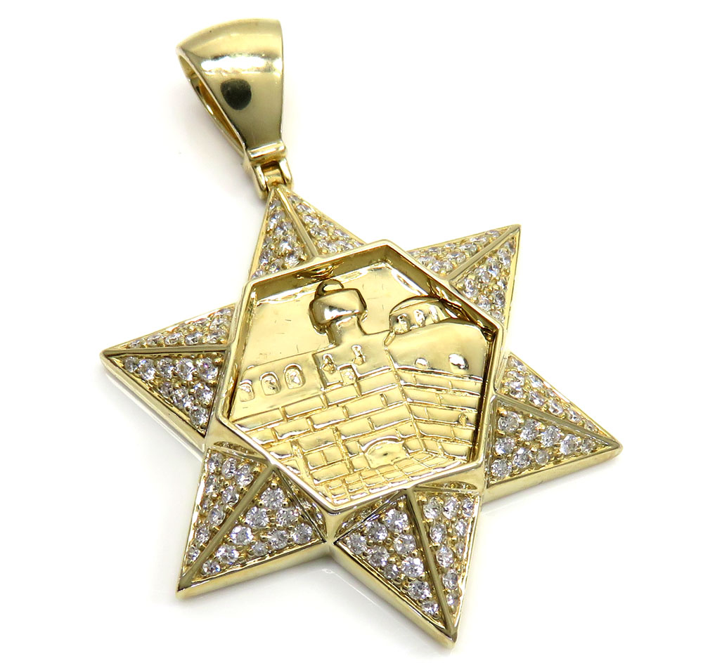 14k yellow gold diamond star of david pendant 1.06ct