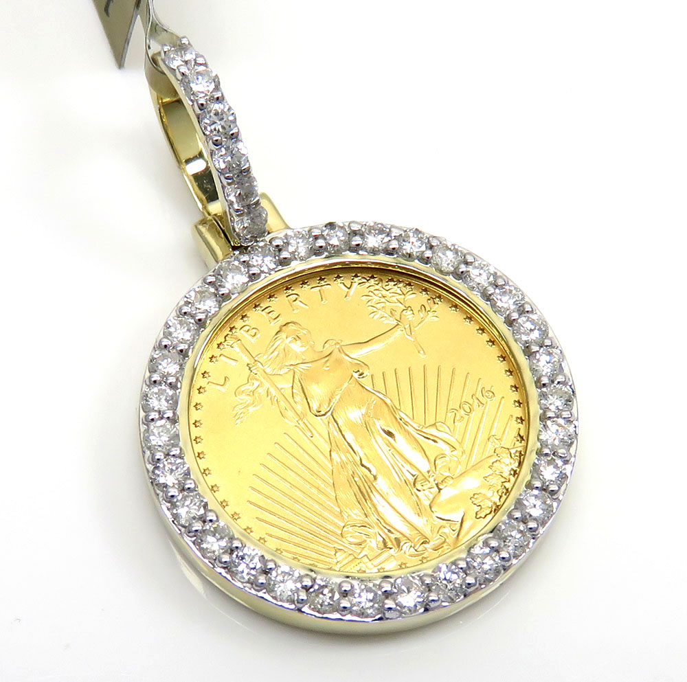 10k yellow gold diamond liberty coin pendant 0.60ct