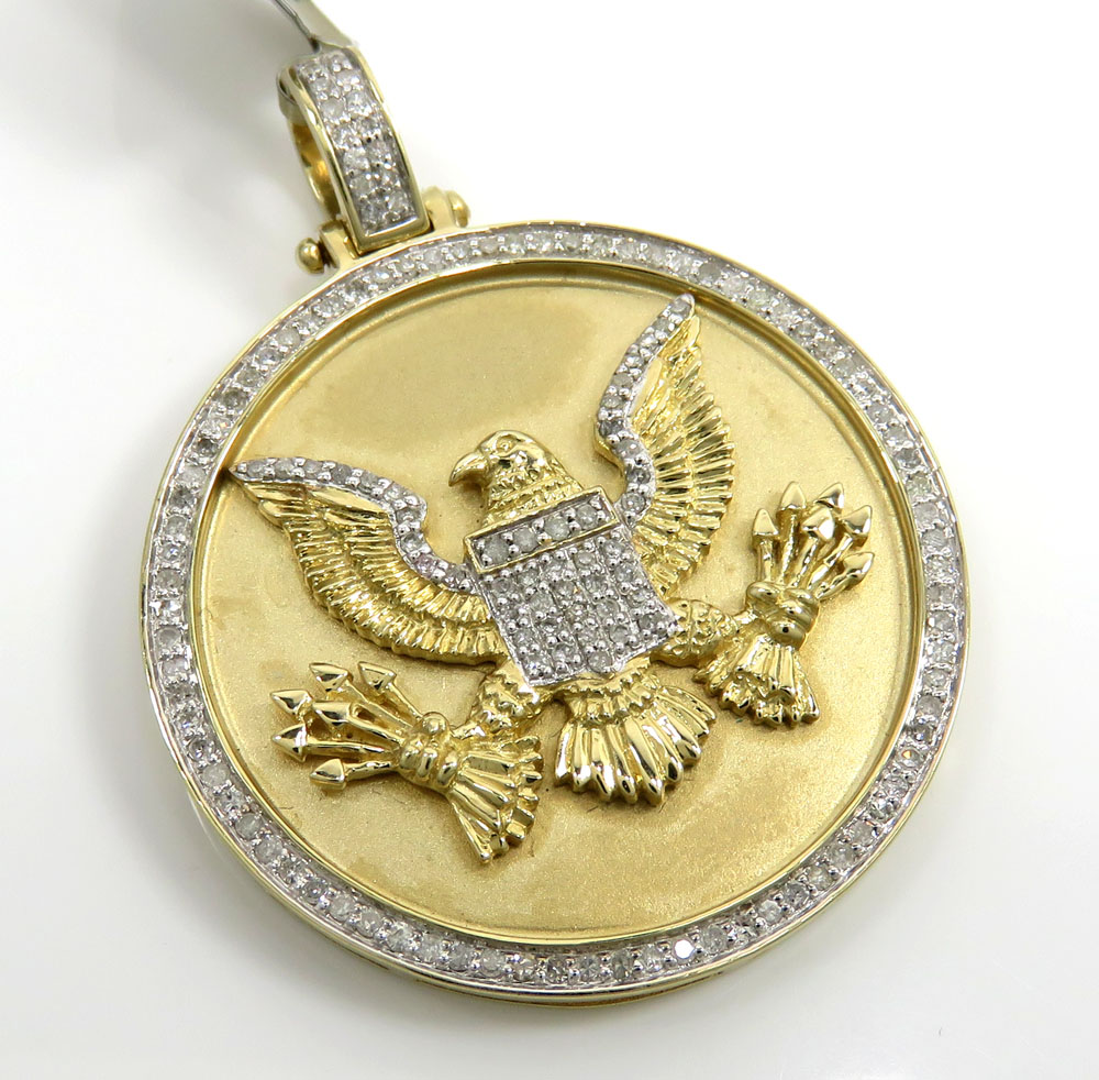 10k yellow gold diamond american eagle holding arrows pendant 0.75ct