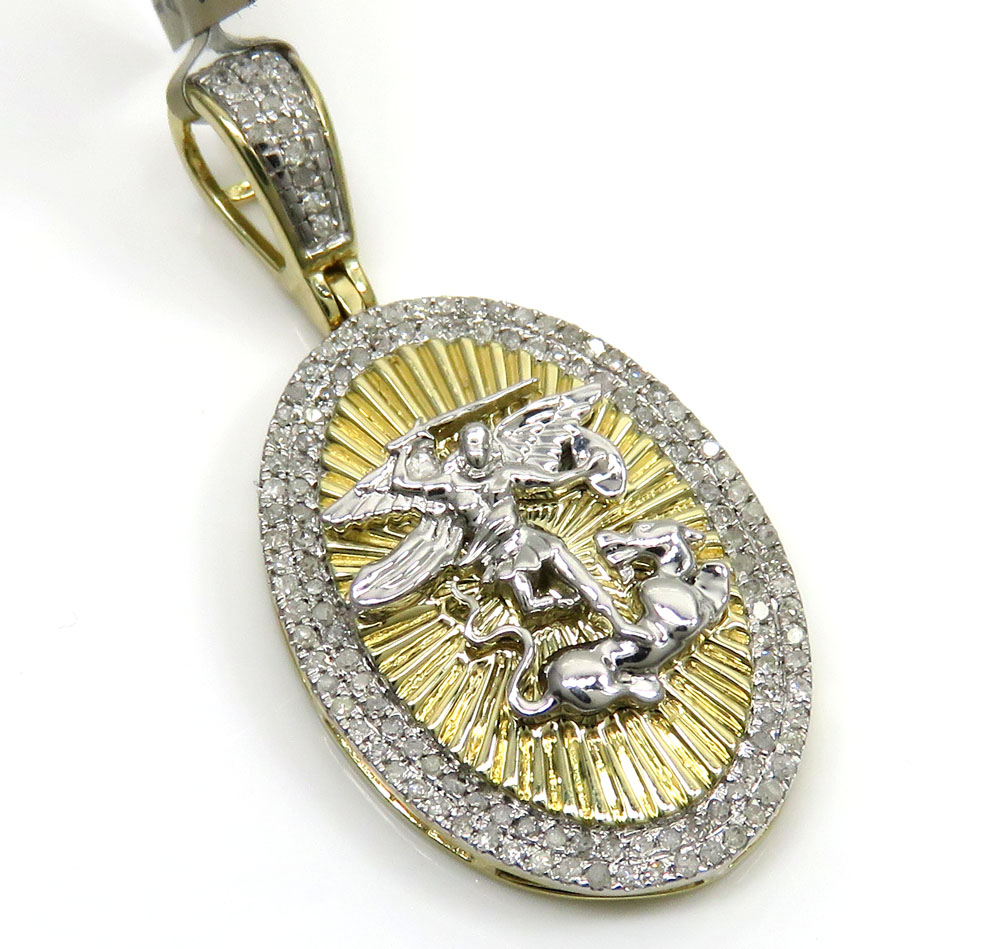 10k yellow gold 2 row round diamond saint michaels pendant 0.35ct