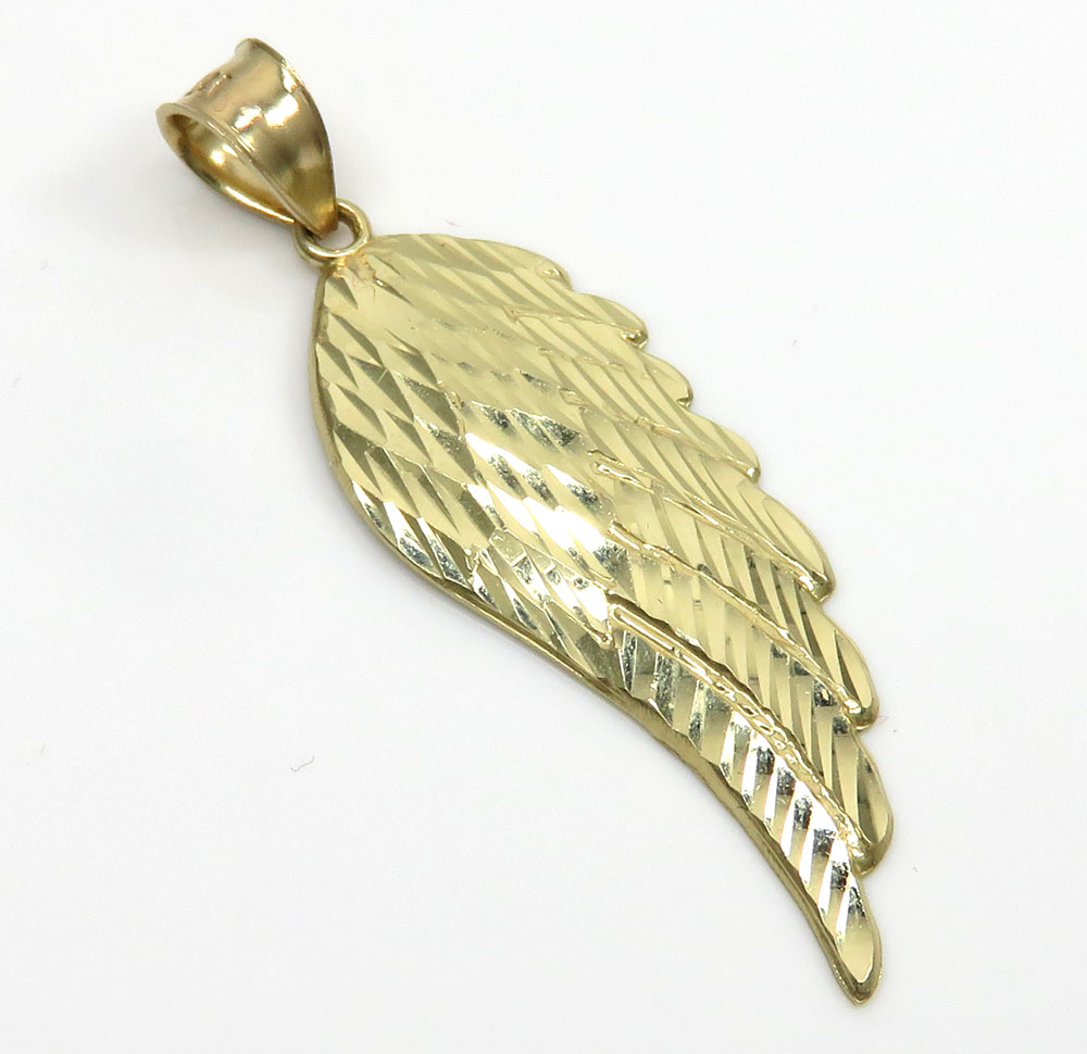 14k yellow gold medium diamond cut angel wing pendant 